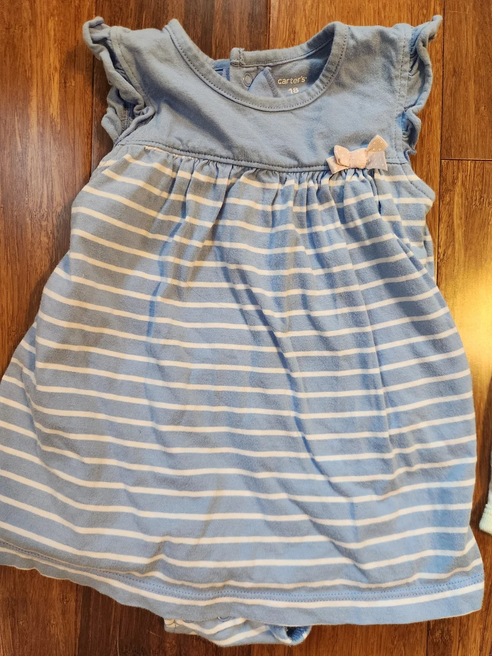 Baby Girl Summer Blue Striped Dress W/ Diaper Cover & Snoopy Bodysuit, 18 Months